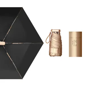 KLH341 מותאם אישית לוגו מיני כמוסה מטרייה נייד שמש בלוק כיס גשם מטריית זהב אנטי UV ויניל קרם הגנה מטריות