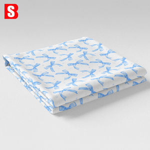 Tissu en voile de coton personnalisé Bessi avec motif de nœuds et rubans bleus imprimé numériquement 100% coton pour robes et chemisiers - Product Image 3