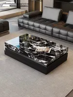 Nouveau italien minimaliste lumière luxe marbre carré Table basse cadre en bois réglable haut haut de gamme Design moderne personnalisable
