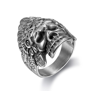 Anillo de Calavera <span class=keywords><strong>Punk</strong></span> Gótico para Hombre y Mujer, Joyería de Motociclista Hecha a Mano, Acero Inoxidable, Estilo <span class=keywords><strong>Retro</strong></span> Americano, Jefe de los Guerreros - Product Image 3