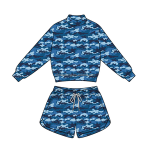 Conjunto Deportivo de Camuflaje para Niñas 2026, Sudadera de Manga Larga y Pantalones Cortos, Traje de Dos Piezas, Marca Privada, MOQ Bajo - Product Image 3