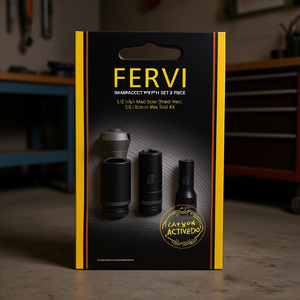 Jeu de clés à douilles à chocs Fervi, 3 pièces, embout de 1/2 pouce, kit d'outils à douilles hexagonales métriques - Product Image 3
