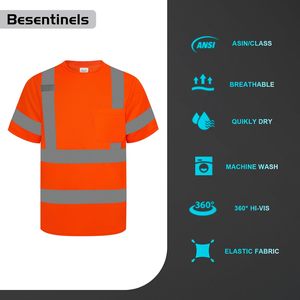 เสื้อไฮวิสสำหรับผู้ชายและผู้หญิง แขนสั้น ระดับ 3 เสื้อนิรภัยสะท้อนแสงพร้อมแถบสะท้อนแสง สีส้ม - Product Image 3