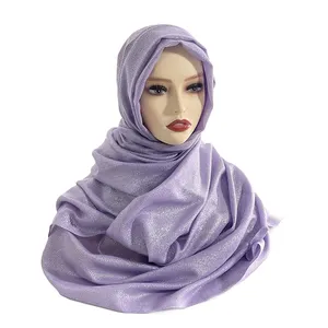New Islamic Fashion Foulard Satin Silk Glitter Hijab Polyester Head Scarf Shimmer Shawls Tassel Voile Veils For Muslim Women