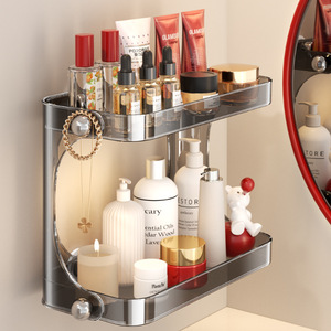 Bathroom Storage Rack Wall Mounted 2 Tier Clear <b>Acrylic</b> Cosmetic Organizer For Vanity With Durable Design - Product Image 1