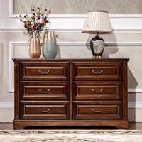 Commode moderne en chêne massif à 6 tiroirs, basse, pour chambre et salon, hauteur 72 cm, rangement écologique