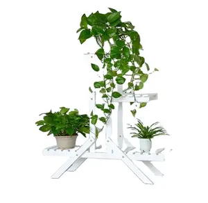 Soporte de exhibición para macetas de flores, Diseño de escalera independiente personalizado, color marrón oscuro, estante de madera para plantas
