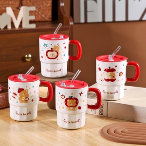 Taza <span class=keywords><strong>de</strong></span> Cerámica <span class=keywords><strong>de</strong></span> Papá Noel con Tapa y Pajita, Linda Taza <span class=keywords><strong>de</strong></span> <span class=keywords><strong>Café</strong></span> con Diseño <span class=keywords><strong>de</strong></span> Árbol <span class=keywords><strong>de</strong></span> Navidad, Regalo Festivo para el Hogar y la Oficina - Product Image 2