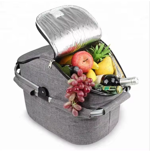 Panier isotherme pliable grande capacité avec logo personnalisé, poignée en aluminium, sac de transport portable pour pique-nique - Product Image 2
