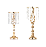 Vases à fleurs en cristal doré en métal, porte-bougies, centres de table de mariage
