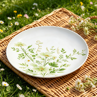 Assiette ronde en mélamine de 8 pouces, motif floral, design botanique blanc et vert, assiette à salade et à dessert pour les fêtes, la restauration