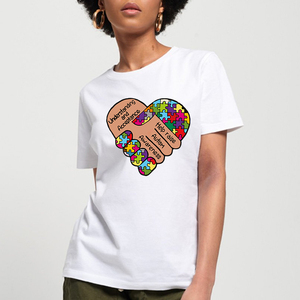 Apretón de manos Comprensión y aceptación Ayuda a aumentar la conciencia sobre el autismo Transferencia de impresión Apliques Impresiones Calcomanías para camisa Bolsa de almohada - Product Image 4