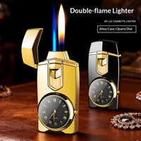 Nouvelle montre à quartz créative personnalisée à double flamme et briquet à gaz butane gonflable en métal coupe-vent