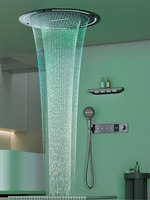 MYN Douche murale dissimulée à température constante avec affichage numérique, ensemble de douche tout en cuivre avec lumière d'ambiance pour la maison