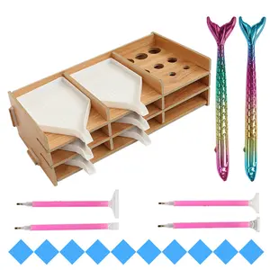3x3 Wooden New 5D DIY Diamond Painting Tool Tray Storage Organizer Holder DIY Diamond Easy And Quick Drill Pen Wood Container