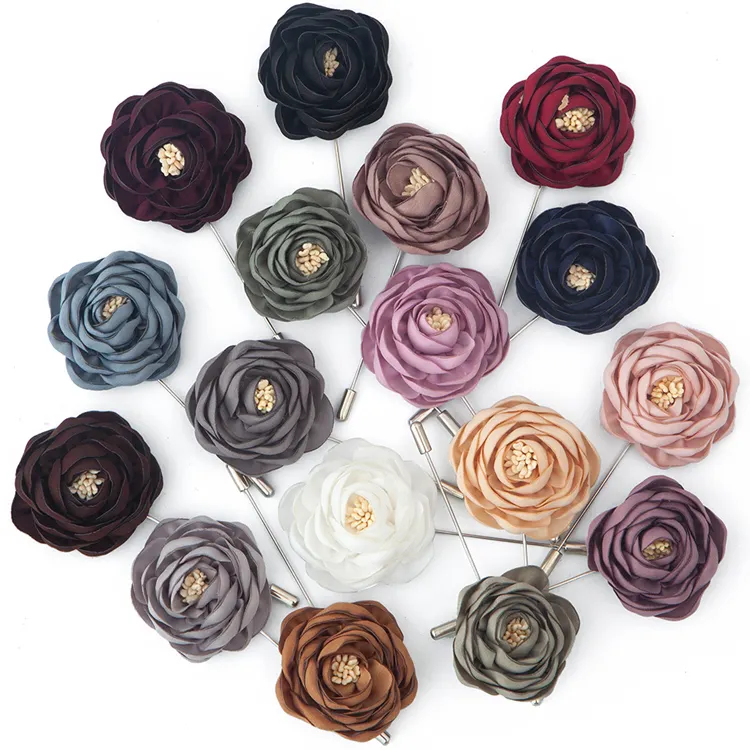 Flower Brooch Pins for Men Suit Handmade Mens Fabric Flower Lapel Pins Free Shipping Latest Design Luxury Glue 10pcs/pp Bag