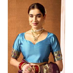 Sari Paithani de Seda Tejida Verde Azulado para Mujer, Estilo Tradicional Indio-Pakistaní, Secado Rápido, para Todas las Estaciones, Bodas, Fiestas, Étnico - Product Image 2