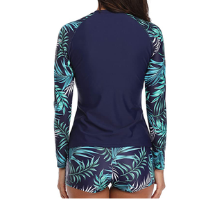 Benutzer definierte Damen bade bekleidung 2-teilige Rash Guard Shorts Rudern Unisuit Beach Wear Floral Rundhals ausschnitt Langarm Badeanzüge - Product Image 5