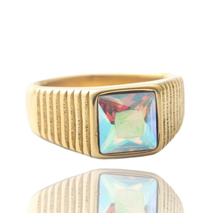 Bague carrée en acier inoxydable pour homme, sertie d'une pierre précieuse verte, design géométrique, style punk, bijou cadeau - Product Image 5