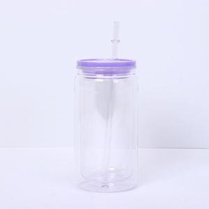 Fashion Multi-Color 16oz Double Wall <b>Plastic</b> Mason <b>Jar</b> <b>with</b> Straw for Cold Brew Coffee Iced Latte - Product Image 3