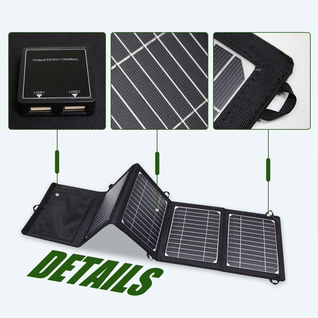 14W Waterproof Portable Foldable Solar Panel Kit USB Charger for Outdoor Camping Hiking
