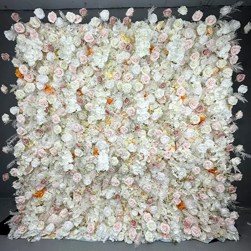 Hete Verkoop Roze Kunstmatige Bloemenmuur Oprollen Nep Bloemenpanelen Achtergrond 5d Bloemen Muren Blumenwand Bruiloft Achtergrond Decoratie
