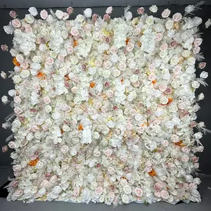 Penjualan terlaris merah muda bunga buatan gulungan dinding palsu panel bunga latar belakang 5d bunga dinding kuas dekorasi latar belakang pernikahan
