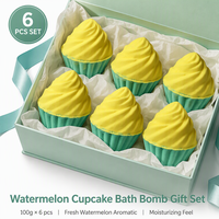 Coffret de 6 bombes de bain personnalisées en forme de cupcake pastèque, 100g, à base de plantes, faites à la main, avec crème fouettée, rafraîchissantes et aromatiques, boîte cadeau OEM