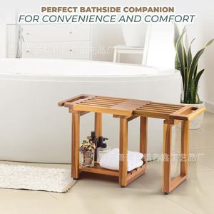 Wooden <b>Bathroom</b> <b>Stool</b> Extendable 2 Tier Shelf Minimalist Design For Bathtub Side Use - Product Image 1