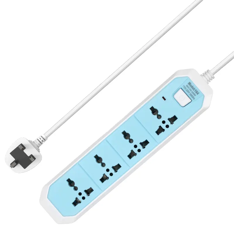 Werks großhandel Universal buchse 4-Wege-2M-Kabel mit Schalter Blue Color Power Strip