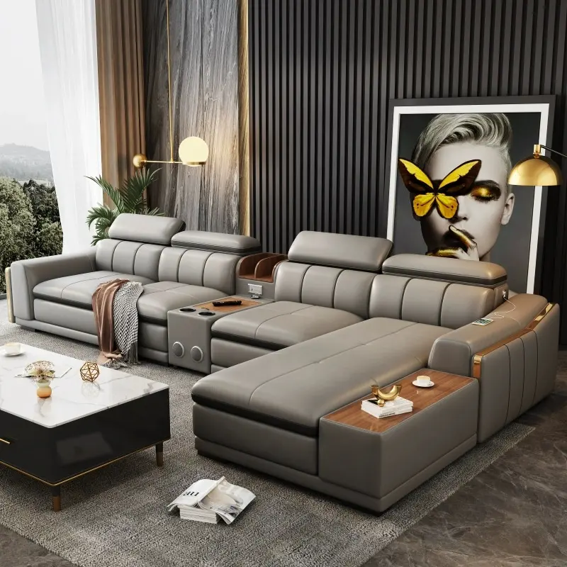 Lüks çok fonksiyonlu u-şekilli Usb hoparlör ile koltuk takımı kumaş köşe kanepe Modern tasarım oturma odası mobilya 7 koltuklu kanepe