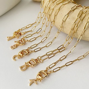 Joyería de estilo hip hop de 14K, cadena de papel chapada en oro de 26 letras iniciales, micro incrustaciones de circonia, colgante, Gargantilla, collar, joyería - Product Image 2