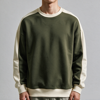 Sweat-shirt personnalisé OEM à blocs de couleur pour homme, col rond, épaules tombantes, patchwork, coupe ample, streetwear décontracté, sweat-shirts vierges