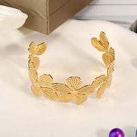 Nouveau Bracelet Feuille INS Haut de Gamme en Acier Titane Électroplaqué 18K Large Version pour Femme, Idéal Cadeau d'Anniversaire