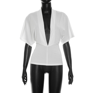 Viviblook C26TP239 Camiseta de Verano para Mujer, Nueva, de Color Sólido, Informal, con Cuello en V Profundo y Diseño de Empalmes - Product Image 1