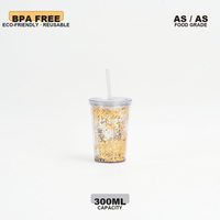Gobelet en plastique léger de 12 oz à double paroi, portable avec paille, motif pailleté, design mignon pour usage extérieur