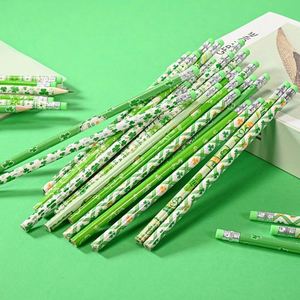 Juego de Papelería de Oficina con Temática Irlandesa Personalizada, Lápices de Madera Hb con Estampados de Trébol Verde y Borradores, Lápices Estándar - Product Image 1