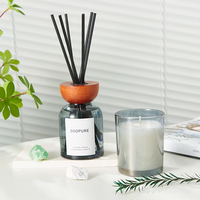 Bouteille diffuseur de roseaux en verre d'arôme gris de 150ml Bouteilles en verre d'aromathérapie vides de luxe avec couvercles en bois Bouchon à vis