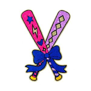 New Hot Iron on Embroidered Large Size Chenille Bow Tie <b>Baseball</b> <b>Bat</b> Patch for T-shirt Hoodies Hat Bag Decoration - Product Image 1