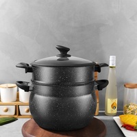 Pot à couscous 10L Vapeur Noir Aluminium Antiadhésif 2 Niveaux Couscoussier Pot à Couscous 26CM