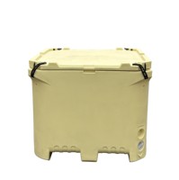 Boîte à poisson isotherme à double paroi en PU de 850 L, conteneur empilable avec base pour chariot élévateur pour le transport de fruits de mer