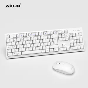Aikun 2.4G无线键盘和鼠标Combo-BX2510 (白色)，电池寿命长，插入式和遗忘接收器