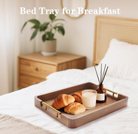 Plateau de service en bois avec poignées - Plateau pour table basse/repas au lit/présentoir à bougies, décoratif pour cuisine/salle à manger/maison