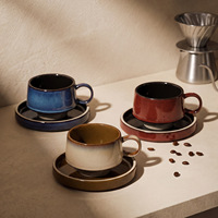 Tasse à expresso 290 ml en céramique épaisse avec glaçure réactive colorée et soucoupe, ensemble de vaisselle pour café, bar et barista à domicile