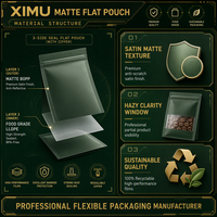 Ximu Verpakkingen Matte Transparante Platte Zak 3-zijdige Sluiting Herbruikbare Ritszak Voedselzakje Groothandel Fabriek Wereldmarkt