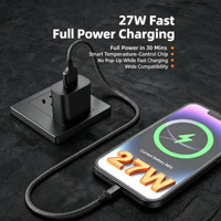 Câble de charge rapide USB Type-C 27W PD en nylon tressé, 48 brins haute densité, noyau interne en TPU pour appareil photo, ordinateur, téléphone portable