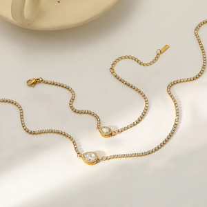 Collar de Cadena de Tenis con Circonitas Geométricas de Moda para Mujer, Elaborado con Acero Inoxidable 304 de Alta Calidad, Chapado al Vacío en Oro Real de 18K - Product Image 3