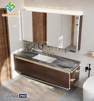 2026 OEM Ensemble de meubles de salle de bain style ferme en bois massif moderne, avec table complète, armoire de bureau, miroir LED argenté, et mobilier de salle à manger en cuivre