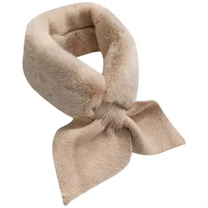 Bufanda de lana de conejo para niña y mujer, pañuelo de lazo de felpa, color puro, grueso, cálido, de felpa, nuevo estilo