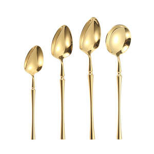 KHÁCH SẠN dày 304 nhỏ eo thép không gỉ Bộ đồ ăn Tây bít tết dao, nĩa và muỗng đặt gương vàng - Product Image 5